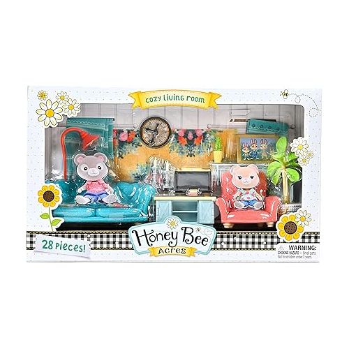  Sunny Days Entertainment Honey Bee Acres Cozy Living Room Decor - 28 Pieces Accessory Set | Colorful Farmhouse Doll Furniture | Pretend Play Toys for Kids