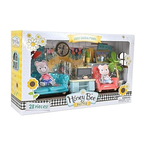  Sunny Days Entertainment Honey Bee Acres Cozy Living Room Decor - 28 Pieces Accessory Set | Colorful Farmhouse Doll Furniture | Pretend Play Toys for Kids