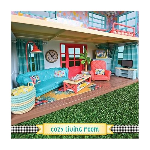  Sunny Days Entertainment Honey Bee Acres Cozy Living Room Decor - 28 Pieces Accessory Set | Colorful Farmhouse Doll Furniture | Pretend Play Toys for Kids