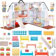 Sunny Days Entertainment Honey Bee Acres Buzzby Farmhouse - 49 Furniture Accessories with 2 Exclusive Figures | 15 Inch Dollhouse Playset | Pretend Play Toys for Kids