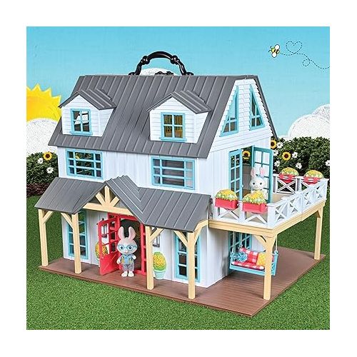  Sunny Days Entertainment Honey Bee Acres Buzzby Farmhouse - 49 Furniture Accessories with 2 Exclusive Figures | 15 Inch Dollhouse Playset | Pretend Play Toys for Kids