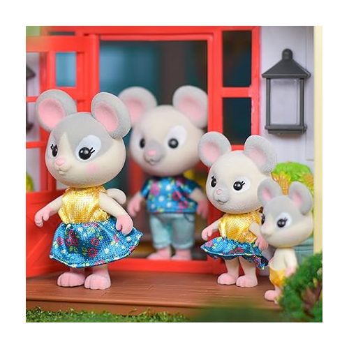  Sunny Days Entertainment Honey Bee Acres Cheddars Mouse Family - 4 Miniature Flocked Dolls | Small Collectible Figures | Pretend Play Toys for Kids