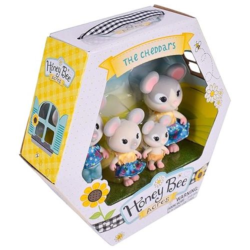  Sunny Days Entertainment Honey Bee Acres Cheddars Mouse Family - 4 Miniature Flocked Dolls | Small Collectible Figures | Pretend Play Toys for Kids