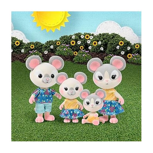  Sunny Days Entertainment Honey Bee Acres Cheddars Mouse Family - 4 Miniature Flocked Dolls | Small Collectible Figures | Pretend Play Toys for Kids