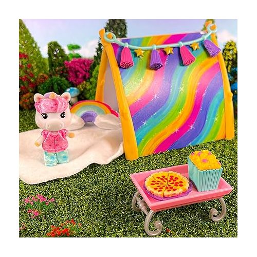  Sunny Days Entertainment Honey Bee Acres Rainbow Ridge Sweet Dreams Pajama Party - 15 Piece Dollhouse Playset with Exclusive Unicorn Figure | Pretend Play Toys for Kids