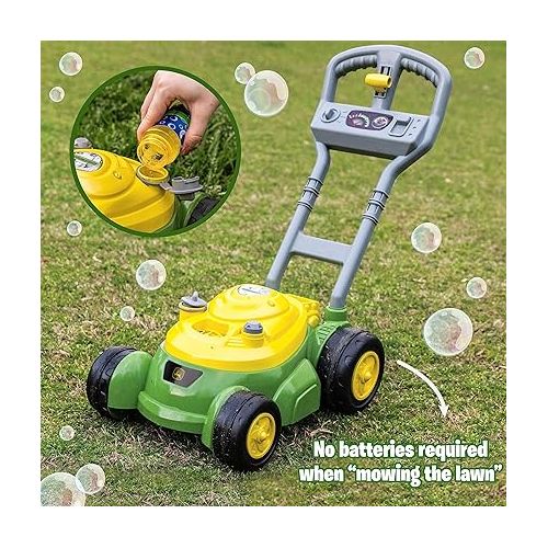  John Deere Bubble-N-Go Mower - Toy Lawn Mower with Bubble Solution | Green Automatic Bubble Machine | No Batteries Required - Sunny Days Entertainment,Green/Yellow