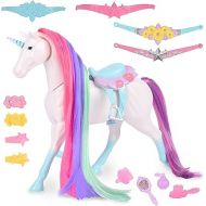 Sunny Days Entertainment Blue Ribbon Champions Fantasy Unicorn Grooming Set, Fantasy Toy Horse with Sounds and 12 Accessories, 4+