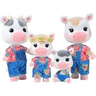 Sunny Days Entertainment Honey Bee Acres Cloverberrys Cow Family - 4 Miniature Flocked Dolls | Small Collectible Figures | Pretend Play Toys for Kids