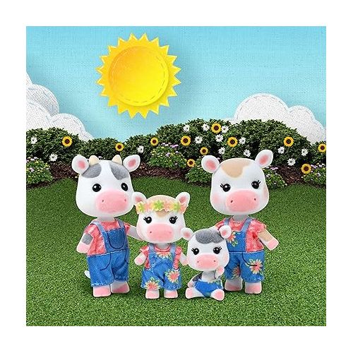  Sunny Days Entertainment Honey Bee Acres Cloverberrys Cow Family - 4 Miniature Flocked Dolls | Small Collectible Figures | Pretend Play Toys for Kids