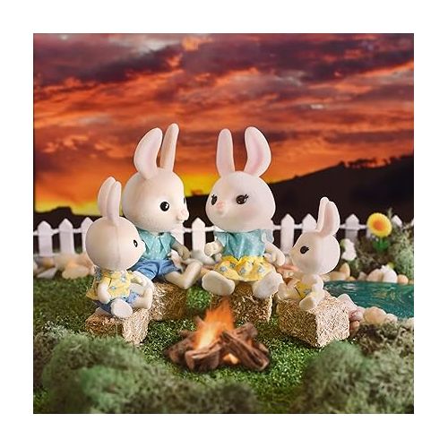  Honey Bee Acres The McScampers Rabbit Family, 4 Mini Flocked Doll Play Figures, Bunny Collectibles, Pretend Play Toys for Kids, Valentines, Easter Basket, Birthday Gift for Girls 3+