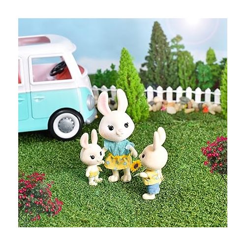  Honey Bee Acres The McScampers Rabbit Family, 4 Mini Flocked Doll Play Figures, Bunny Collectibles, Pretend Play Toys for Kids, Valentines, Easter Basket, Birthday Gift for Girls 3+