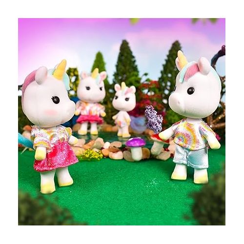  Sunny Days Entertainment Honey Bee Acres Rainbow Ridge Daydreamers Unicorn Family - 4 Miniature Flocked Dolls | Small Fantasy Collectible Figures | Pretend Play Toys for Kids