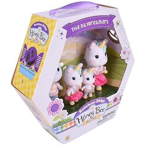  Sunny Days Entertainment Honey Bee Acres Rainbow Ridge Daydreamers Unicorn Family - 4 Miniature Flocked Dolls | Small Fantasy Collectible Figures | Pretend Play Toys for Kids