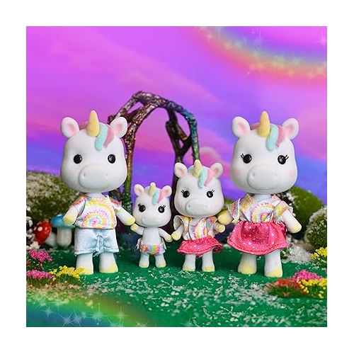  Sunny Days Entertainment Honey Bee Acres Rainbow Ridge Daydreamers Unicorn Family - 4 Miniature Flocked Dolls | Small Fantasy Collectible Figures | Pretend Play Toys for Kids