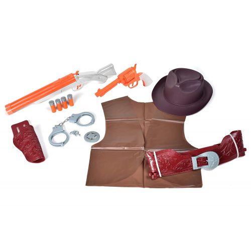  Sunny Days Entertainment Maxx Action Wild West Deluxe Role Play Set with Cowboy Hat, Toy Pistol, Toy Shotgun & Shells, Handcuff with Keys, Holster Belt & Western Vest