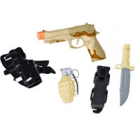 Sunny Days Entertainment Pistol Toy Play Set  5 Piece Military Toys for Kids | Cowboy Sheriff Pistol with Holster and Adjustable Belt | Role Play Dress Up Costume Accessories  Ma