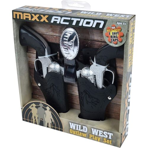  Sunny Days Entertainment Wild West Outlaw Play Set  5 Piece Western Toy for Kids | Cowboy Sheriff Cap Pistol with Holster and Adjustable Belt | Ring Caps Sold Separately, Silver (