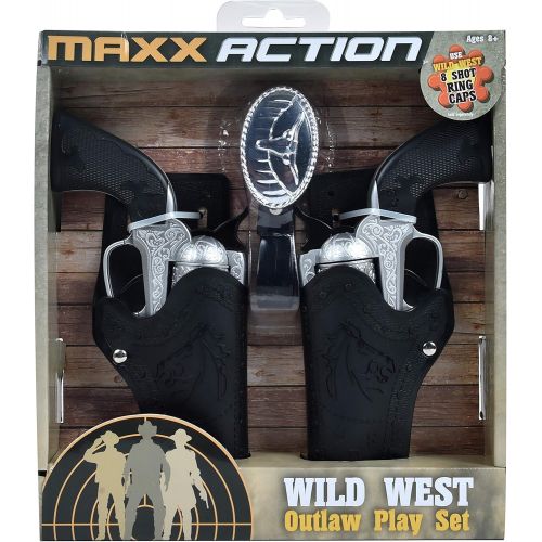  Sunny Days Entertainment Wild West Outlaw Play Set  5 Piece Western Toy for Kids | Cowboy Sheriff Cap Pistol with Holster and Adjustable Belt | Ring Caps Sold Separately, Silver (