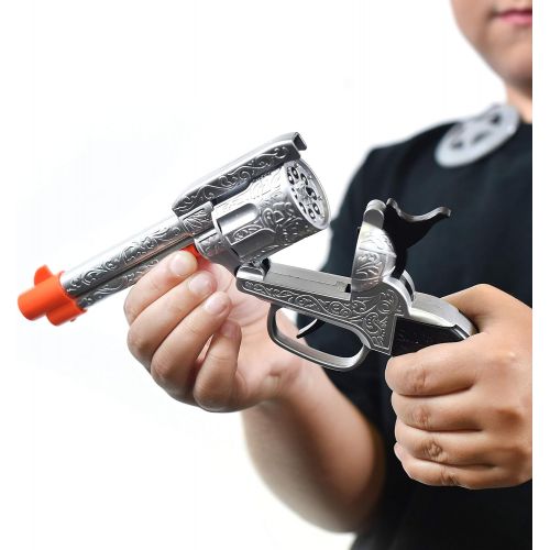  Sunny Days Entertainment Wild West Outlaw Play Set  5 Piece Western Toy for Kids | Cowboy Sheriff Cap Pistol with Holster and Adjustable Belt | Ring Caps Sold Separately, Silver (