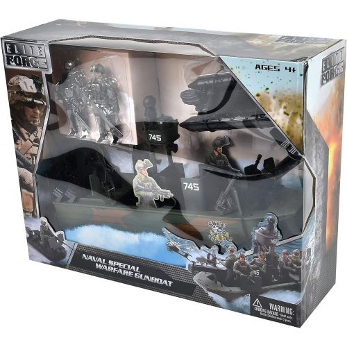  Elite Force Naval Special Warfare Gunboat  Vehicle Playset with 2 Action Figures and Realistic Accessories | Military Boat Toy Set for Kids