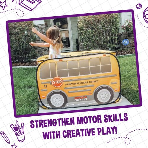  Sunny Days Entertainment Pop Up School Bus  Indoor Playhouse for Kids | Yellow Vehicle Toy Gift for Boys and Girls