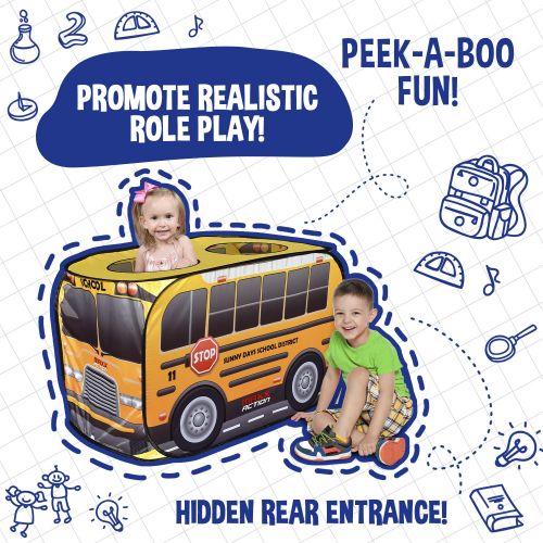  Sunny Days Entertainment Pop Up School Bus  Indoor Playhouse for Kids | Yellow Vehicle Toy Gift for Boys and Girls