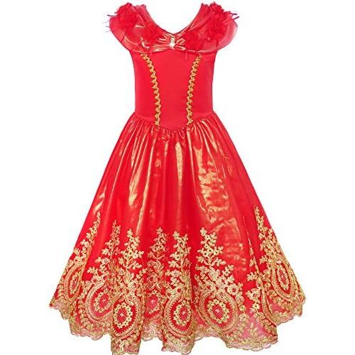  Sunny Fashion Girls Dress Red Princess Costume Maxi Fancy Wedding Pageant