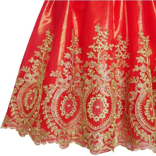  Sunny Fashion Girls Dress Red Princess Costume Maxi Fancy Wedding Pageant