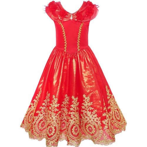  Sunny Fashion Girls Dress Red Princess Costume Maxi Fancy Wedding Pageant