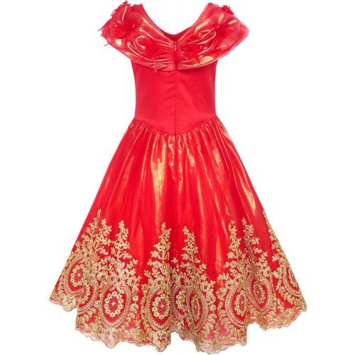  Sunny Fashion Girls Dress Red Princess Costume Maxi Fancy Wedding Pageant