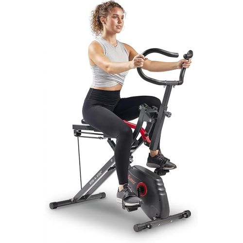  Sunny Health & Fitness Row-N-Ride PRO, Full Body Combo Fitness Machine w/Resistance Bands, Easy Setup & Foldable for Rower, Glute & Leg Cardio Workout, Optional SunnyFit App Connection