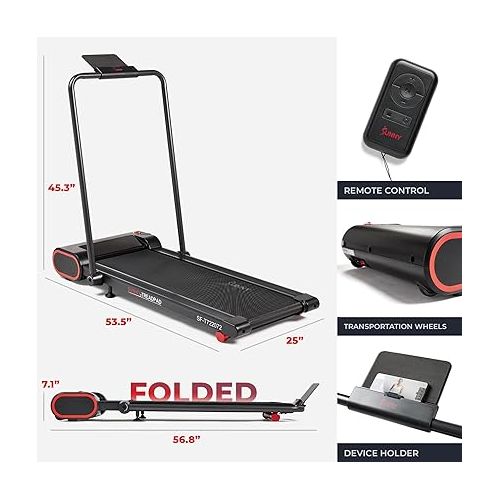  Sunny Health & Fitness Slim Under Desk Walking Compact Treadpad Treadmill with Remote Control, LCD Display, Optional SunnyFit App Enhanced Bluetooth Connectivity