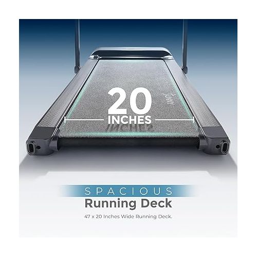  Sunny Health & Fitness Strider Foldable Treadmill, 20-Inch Wide Running Belt with Optional Exclusive SunnyFit™ App and Enhanced Bluetooth Connectivity