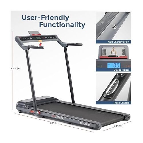  Sunny Health & Fitness Strider Foldable Treadmill, 20-Inch Wide Running Belt with Optional Exclusive SunnyFit™ App and Enhanced Bluetooth Connectivity