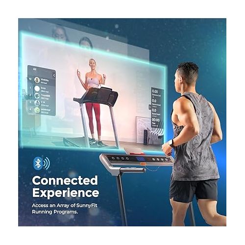  Sunny Health & Fitness Strider Foldable Treadmill, 20-Inch Wide Running Belt with Optional Exclusive SunnyFit™ App and Enhanced Bluetooth Connectivity