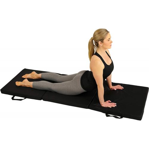  Sunny Health & Fitness Folding Gymnastics Tumbling Mat - Extra Thick with Carry Handles - for Exercise, Yoga, Fitness, Aerobics, Martial Arts, Cardio