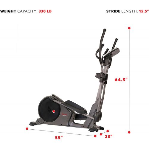  Sunny Health & Fitness Magnetic Elliptical Trainer Machine w/Device Holder, Programmable Monitor and Heart Rate Monitoring, 330 LB Max Weight - SF-E3912