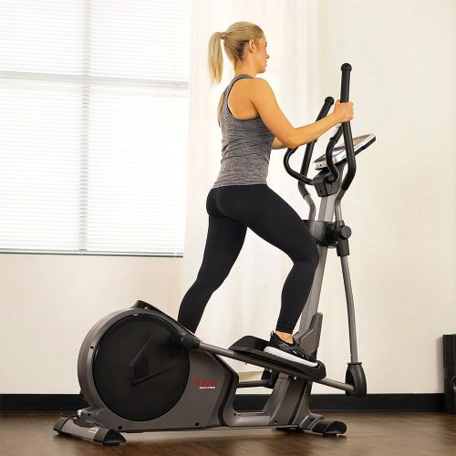  Sunny Health & Fitness Magnetic Elliptical Trainer Machine w/Device Holder, Programmable Monitor and Heart Rate Monitoring, 330 LB Max Weight - SF-E3912