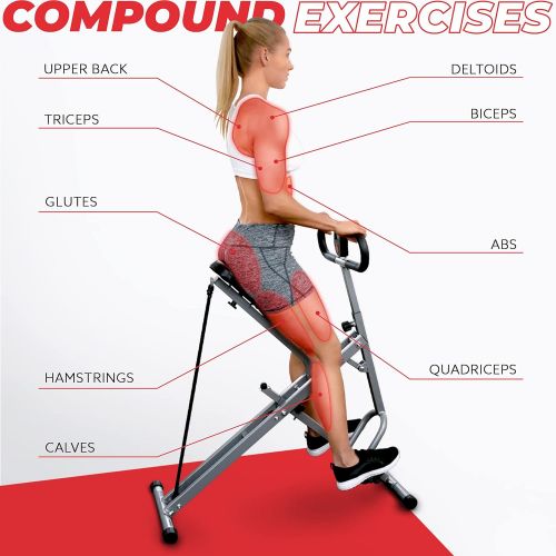  Sunny Health & Fitness Squat Assist Row-N-Ride Trainer for Glutes Workout with Training Video