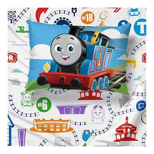  Sunny Side Up Mattel Thomas & Friends Toddler Sheet Set - 3 Piece Toddler Bedding Set includes Pillow Cover - Super Soft Trains Microfiber Sheets