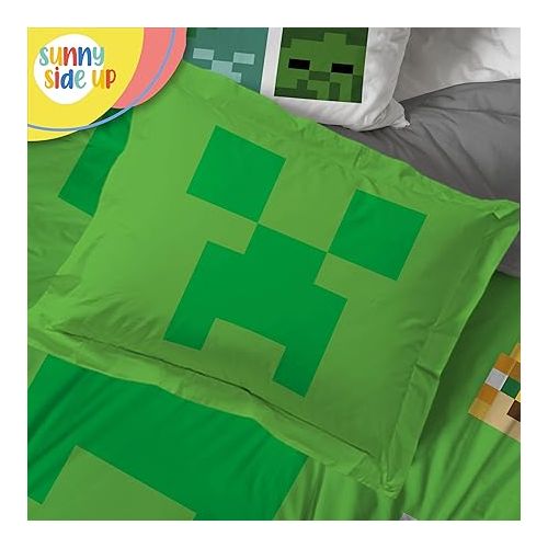  Sunny Side Up Minecraft Twin Comforter Set - 5 Piece Kids Bedding Includes Comforter, Sheets & Pillow Cover - Super Soft Gamer Microfiber Bed Set