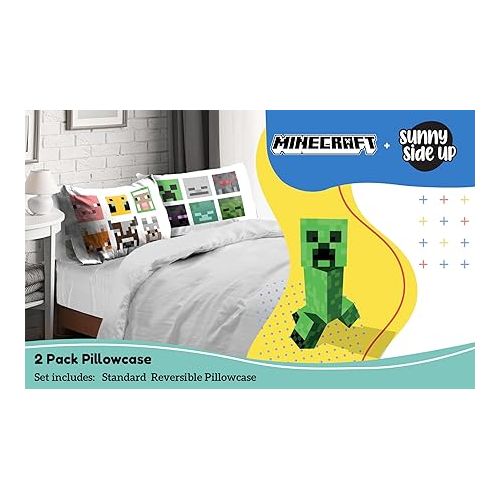  Sunny Side Up Minecraft Mobs & Animals 2 Pack Reversible Pillowcases - Double Sided Pillow Covers, Kids Super Soft Creeper Bedding