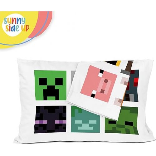  Sunny Side Up Minecraft Mobs & Animals 2 Pack Reversible Pillowcases - Double Sided Pillow Covers, Kids Super Soft Creeper Bedding