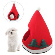 Sunny seat Dog Bed Kennel with Pad Soft Warm Short Plush Cat House  Santa Hat Type Cat Cave Bed with Mat Dog Kennels  Puppy Kitten Christmas Tree Shape Beds Cover Cage Nest for Winter Pet S