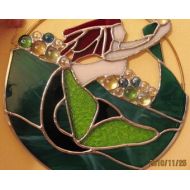 SunnyStainedGlassArt Custom Order only - Stained Glass Mermaid Ring Suncatcher