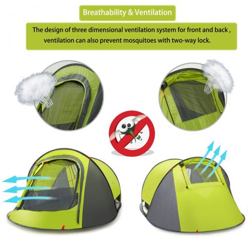  Sunnychic Automatic Pop Up Tent, 2-3 Persons Family Camping Tent, 3 Seconds Automatic Opening Waterproof Sun Shelter, Instant Tents for Outdoor Hiking 3 Season Tent