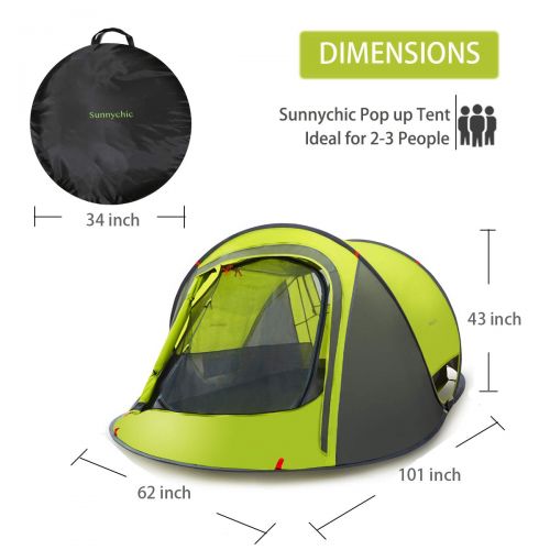  Sunnychic Automatic Pop Up Tent, 2-3 Persons Family Camping Tent, 3 Seconds Automatic Opening Waterproof Sun Shelter, Instant Tents for Outdoor Hiking 3 Season Tent