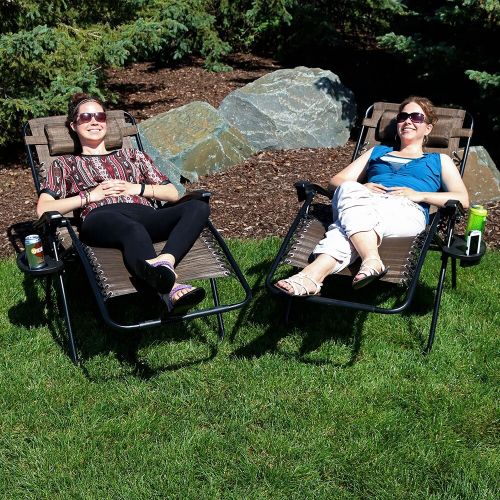  Sunnydaze Dark Brown Oversized Zero Gravity Lounge Chair, Set of 2 by Sunnydaze Decor
