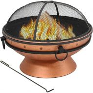 Sunnydaze 30-Inch Raised Outdoor Fire Pit Bowl - with Handles, Log Poker, and Spark Screen - Copper Finish