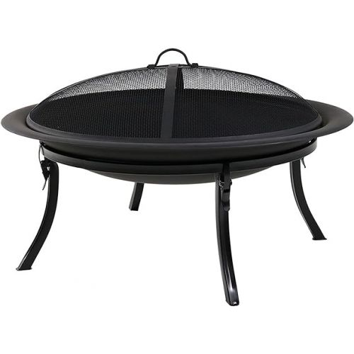 Sunnydaze 29-Inch Portable Fire Pit Bowl with Spark Screen, Fireplace Poker, Folding Stand, and Carrying Case Cover